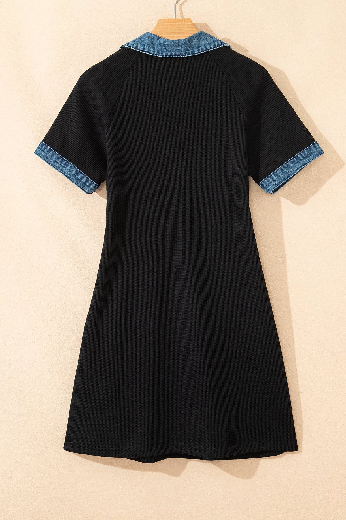 Denim Waffle Knit Contrast Trim Polo Dress