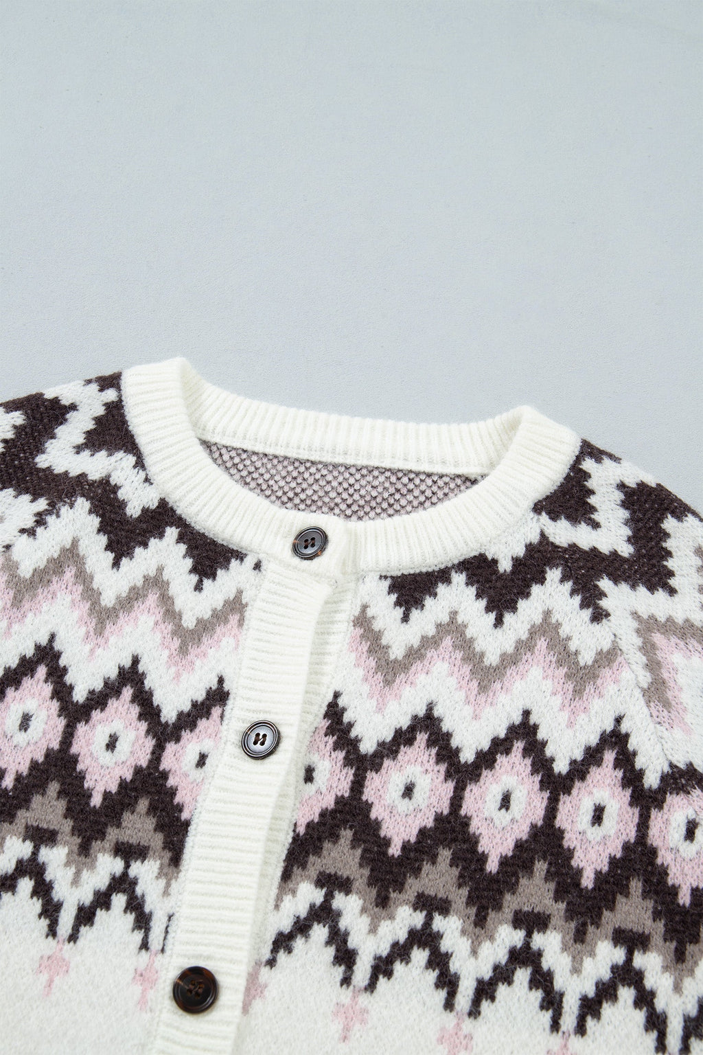 Geometric Fair Isle Brushed Knit Buttoned Cardigan