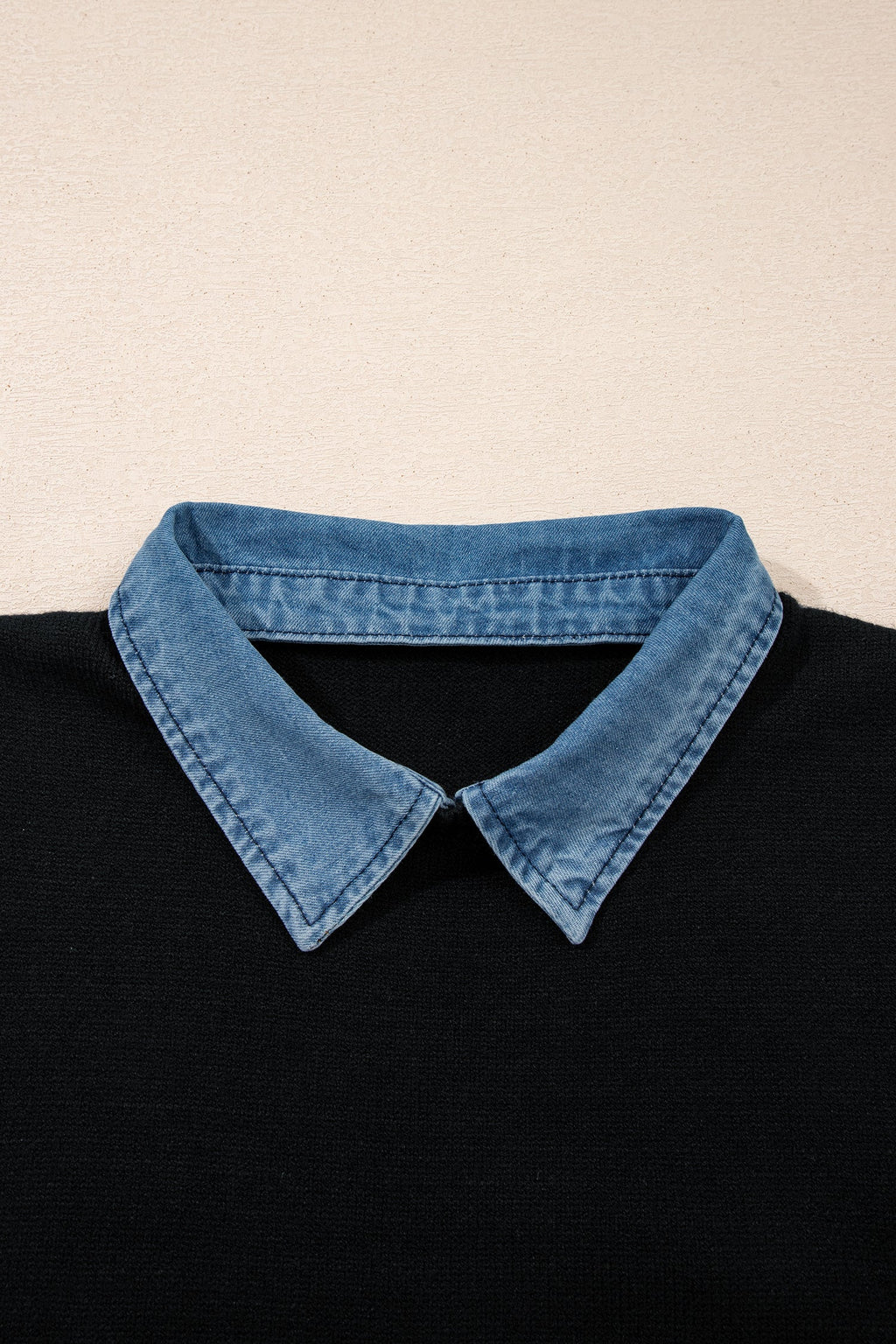 Denim Patchwork Collar Sleeveless Sweater Top