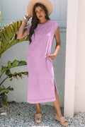 Mineral Wash Pocketed T-shirt Maxi Dress