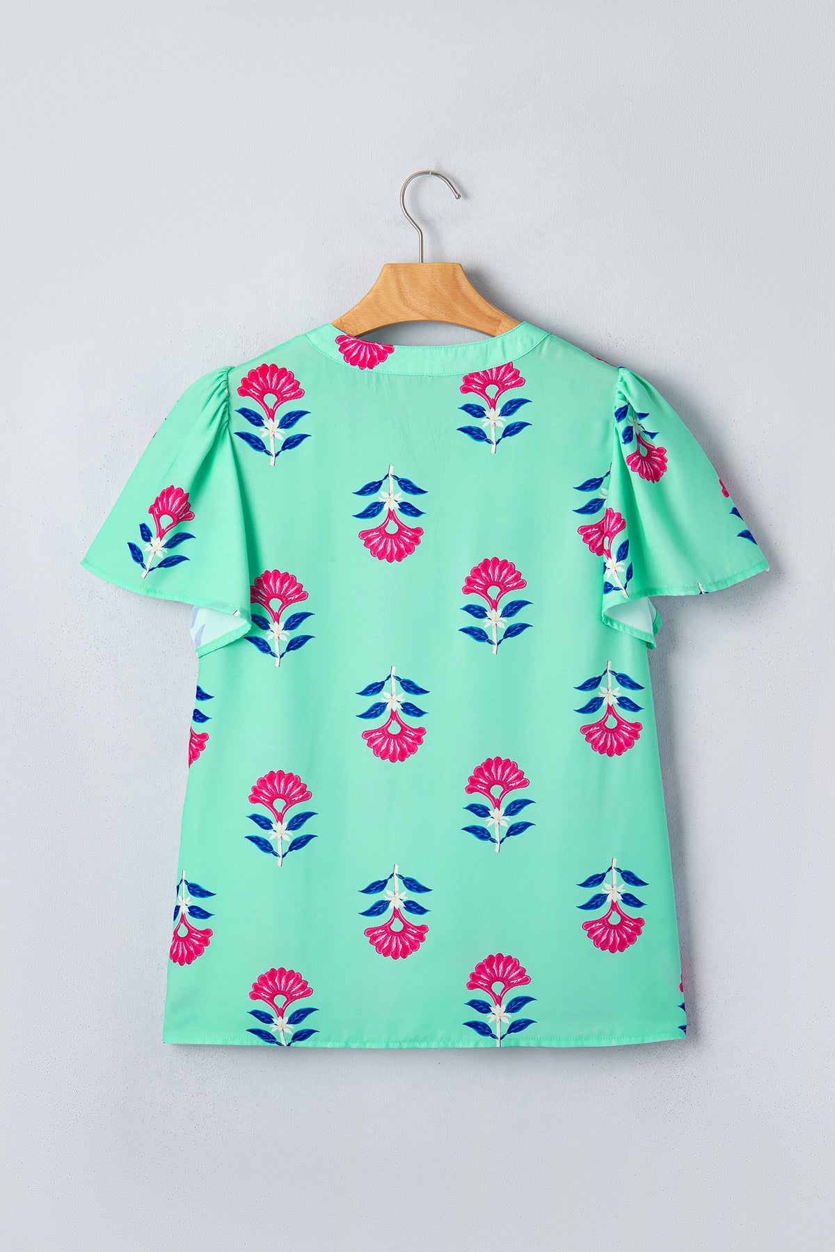 Floral Flutter Short Sleeve V-Neck Blouse