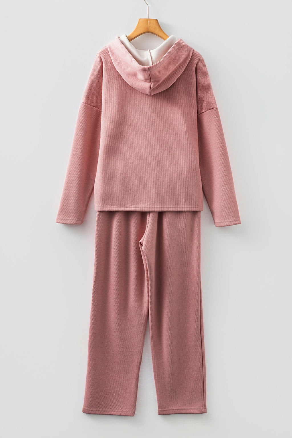 Solid Corduroy Contrast Drawstring Hoodie & Pants Set