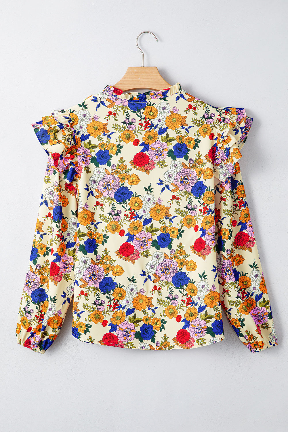 Floral Ruffle Shoulder Long Sleeve Blouse