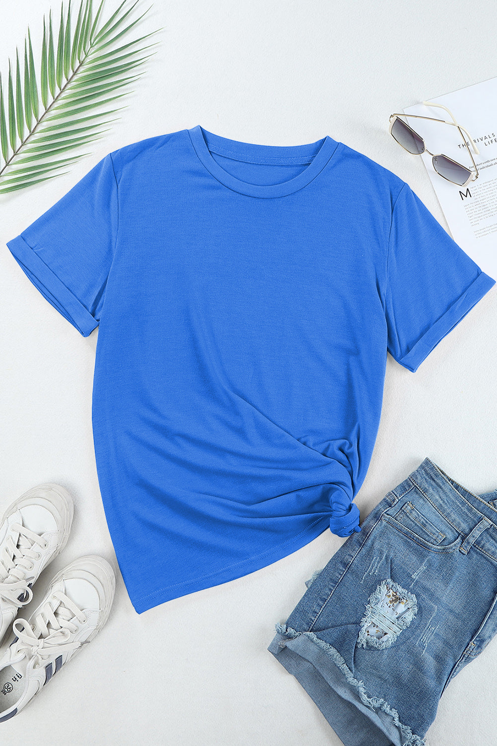 Solid Short Sleeve Crew Neck Tee