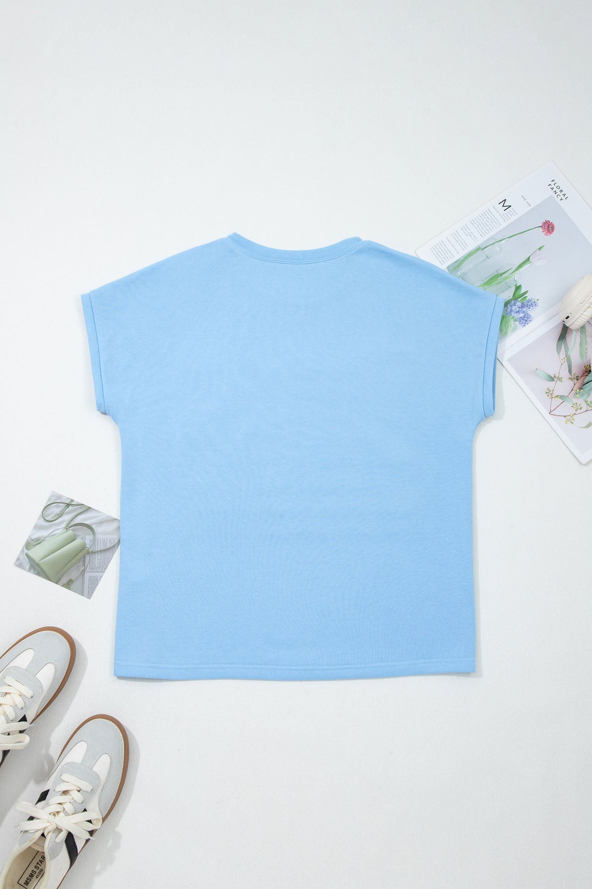 USA Flag Textured Patchwork Cap Sleeve Tee