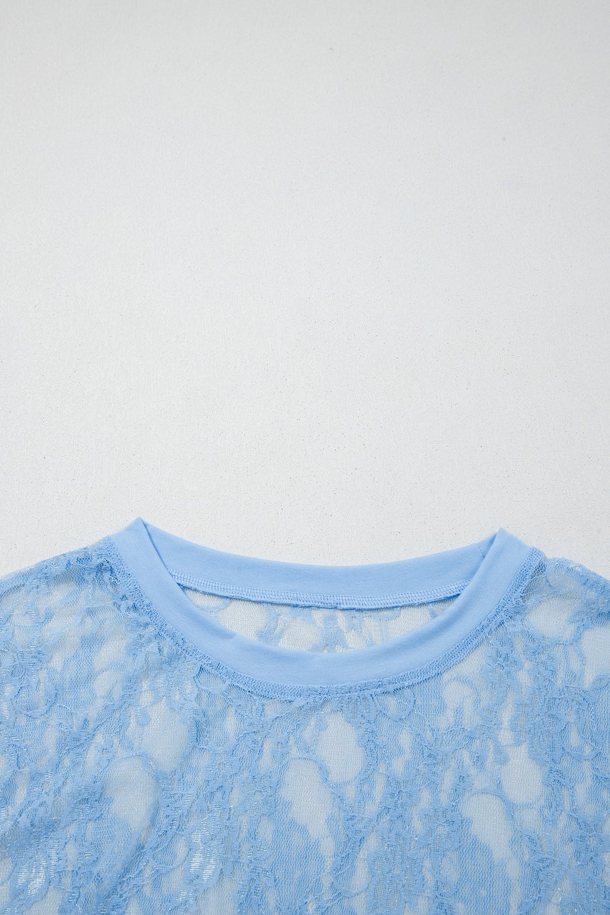 Solid Sheer Lace Short Sleeve Boxy Tee