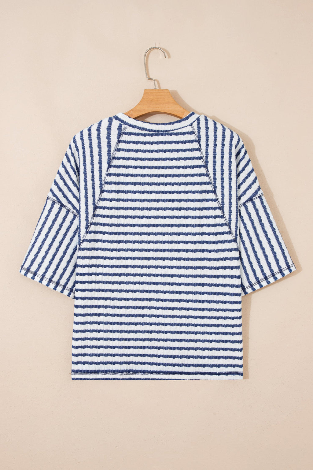 Stripe Textured Knit 3/4 Sleeve Top