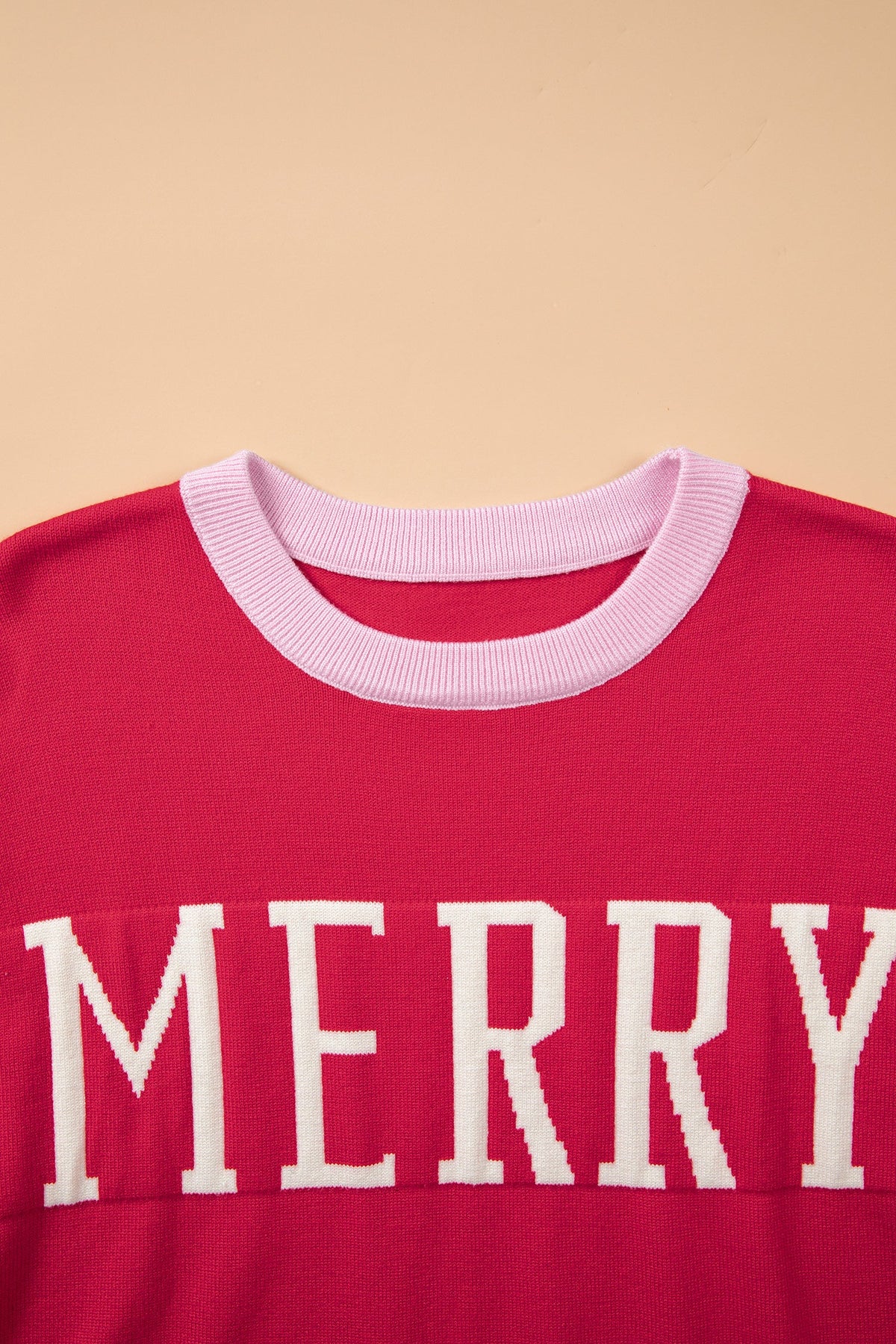 MERRY Contrast Trim Drop Shoulder Christmas Sweater