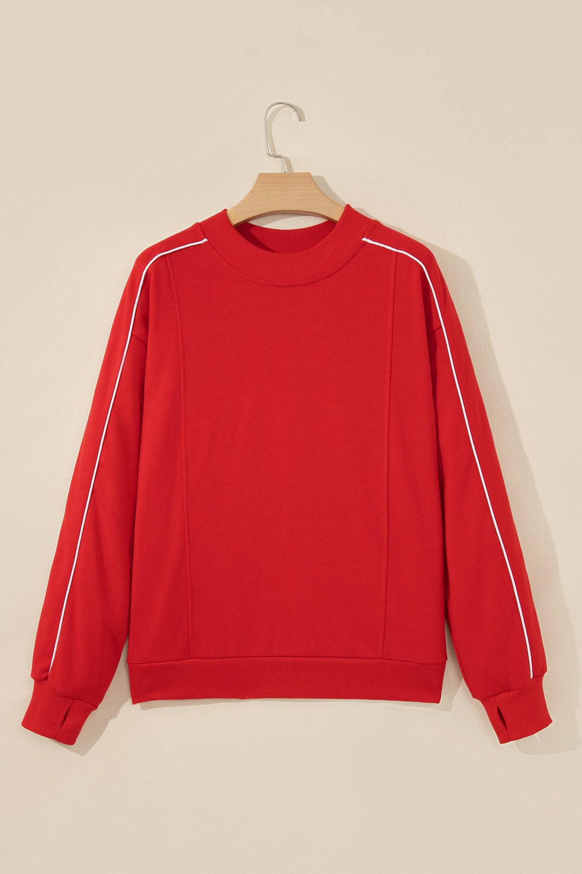 Contrast Piping Mock Neck Thumbhole Sleeve Sweatshirt