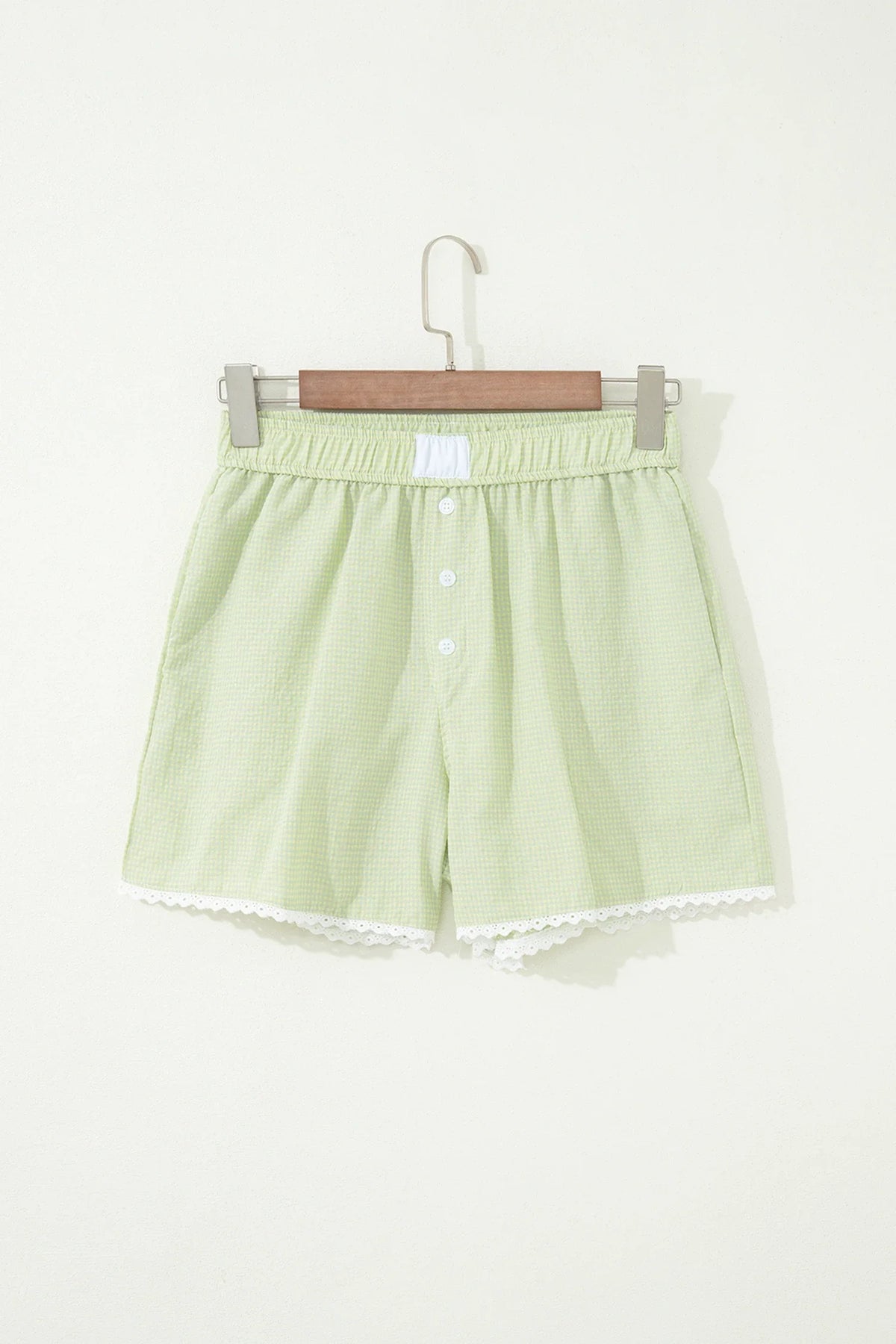 Gingham Plaid Button Lace Trim Boxer Shorts