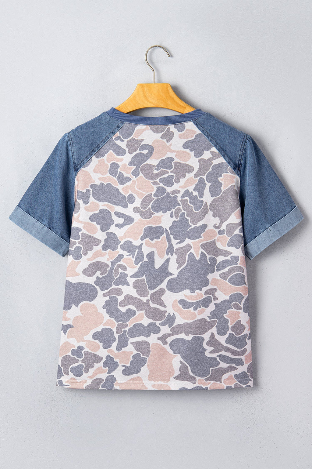 Camo Colorblock Denim Raglan Short Sleeve Tee