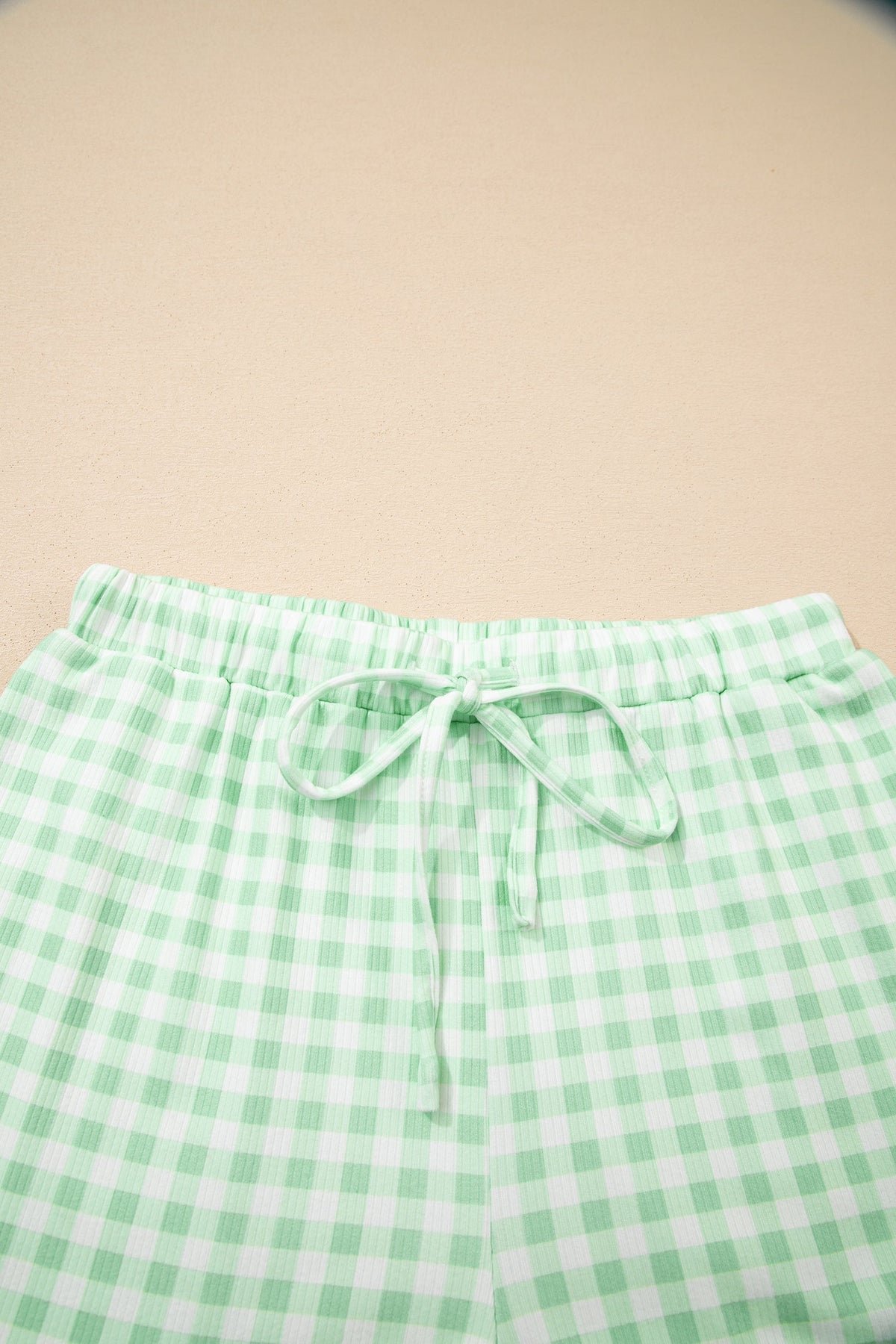 Gingham Long Sleeve Top and Shorts Set