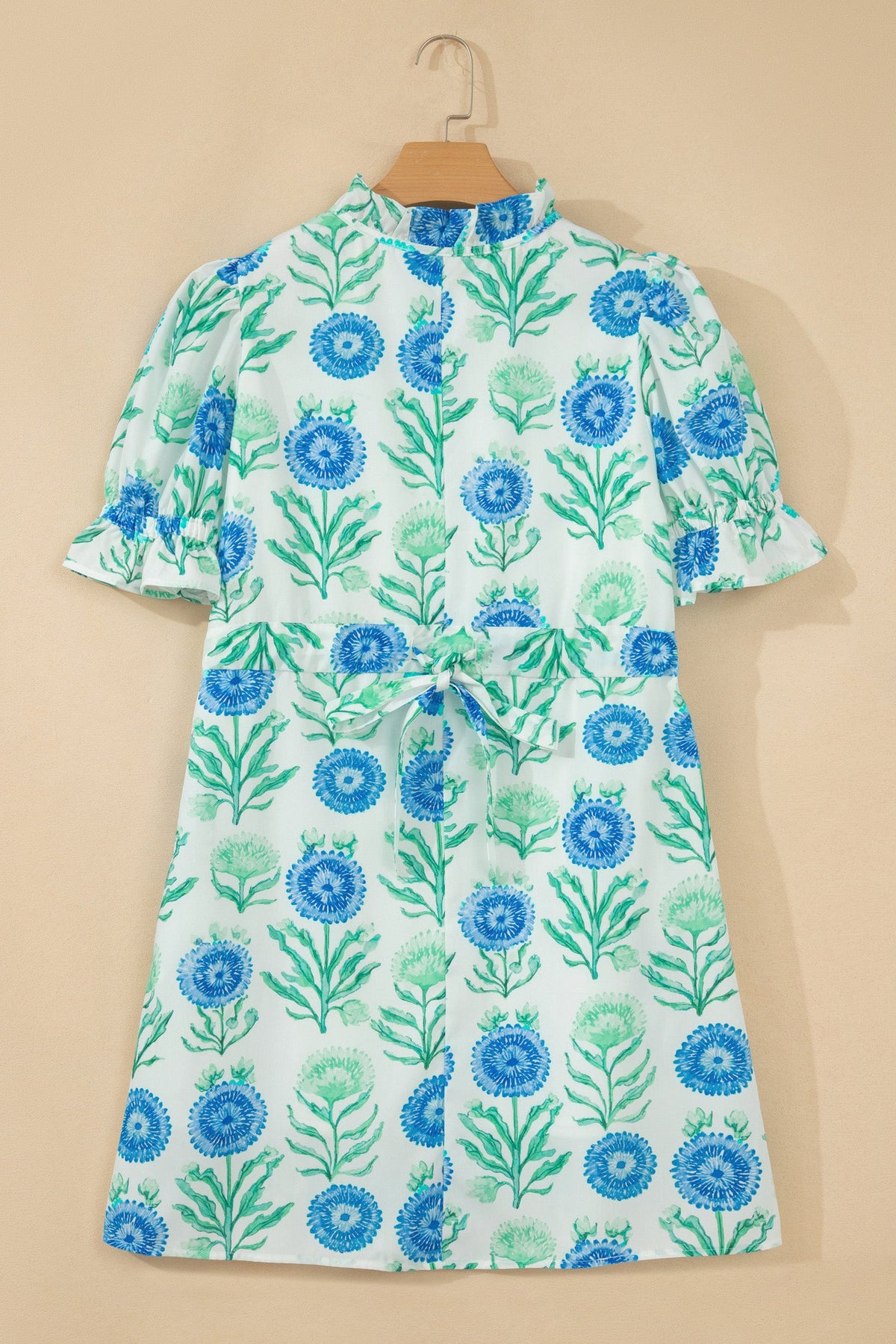 Floral Half Button Frilly Short Sleeve Dress