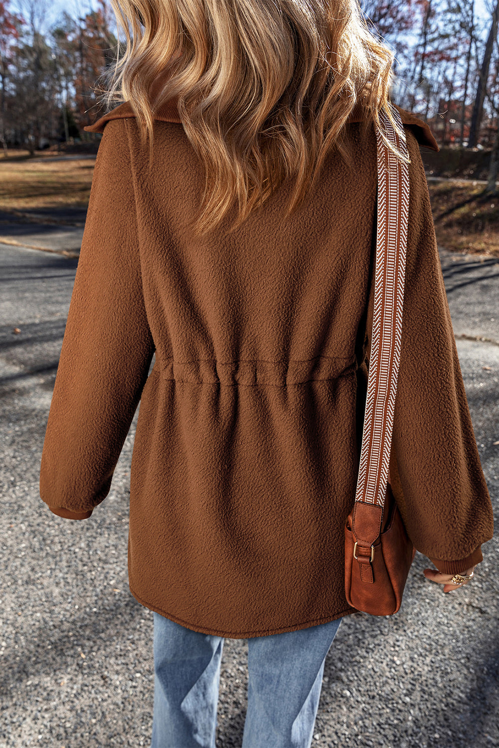 Solid Half-Zip Fleece Pocketed Sweatshirt