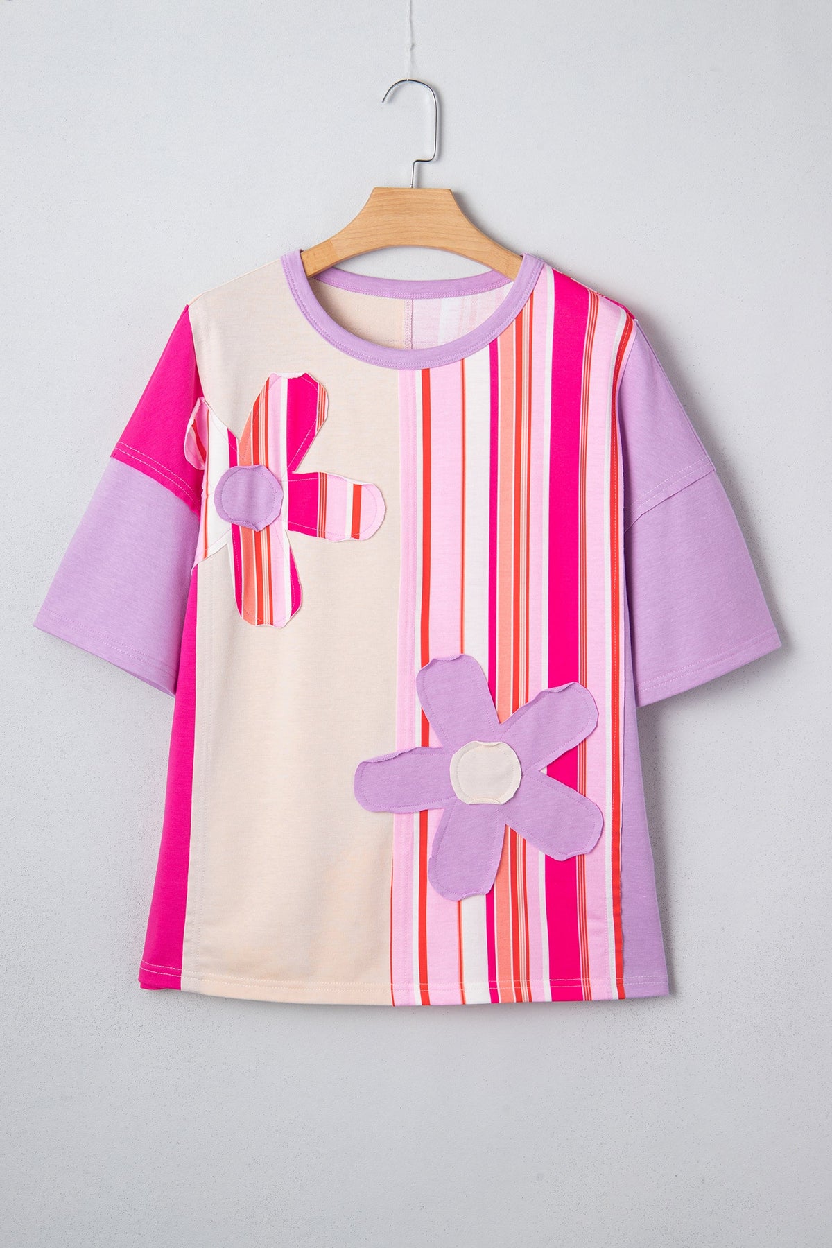 Flower Patch Stripe Colorblock Short Sleeve Top