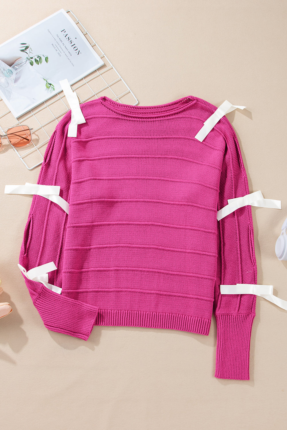 Bow Cut-Out Round Neck Sweater