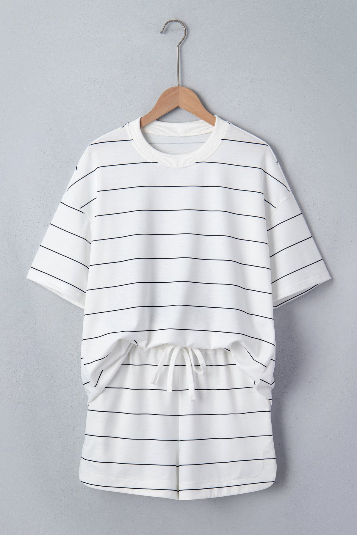 Stripe Short Sleeve Tee & Drawstring Shorts Set