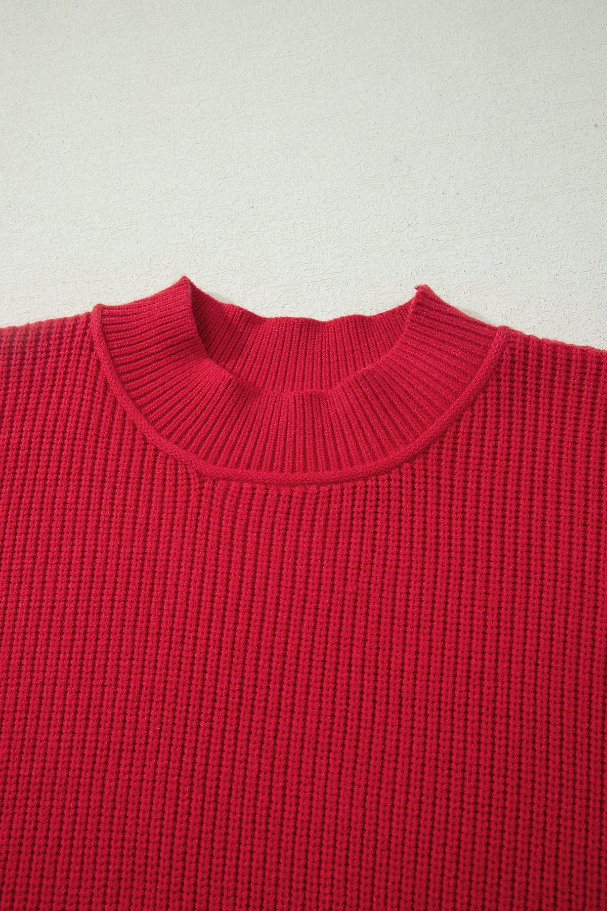Exposed Hem Drop Shoulder Ribbed Knit Sweater