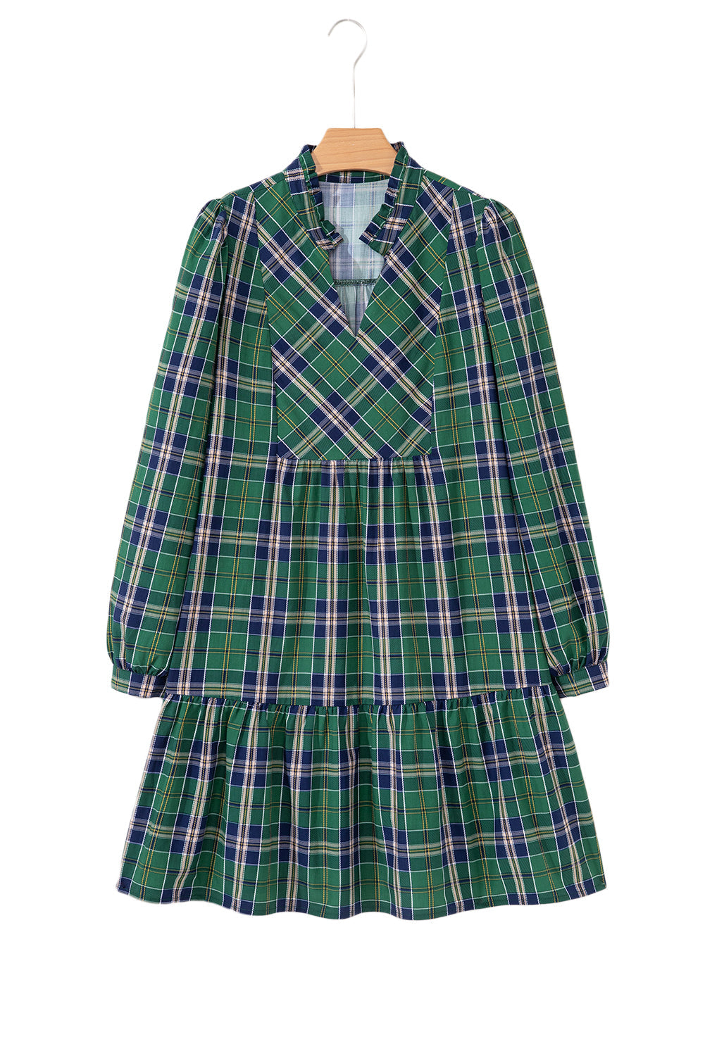 Plaid Frilled Collar Long Sleeve Mini Dress