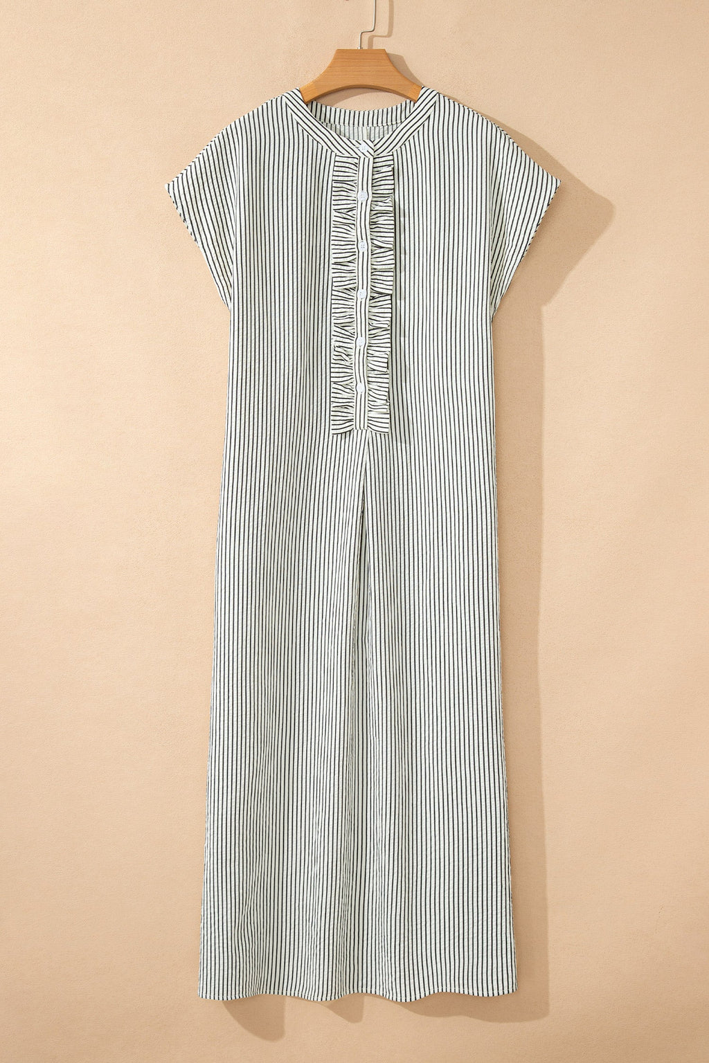 Stripe Frilled Half Buttoned Maxi Dress