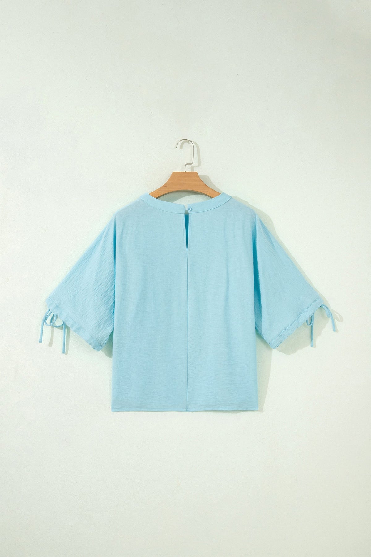 Solid Pleated Tie Sleeve Babydoll Blouse