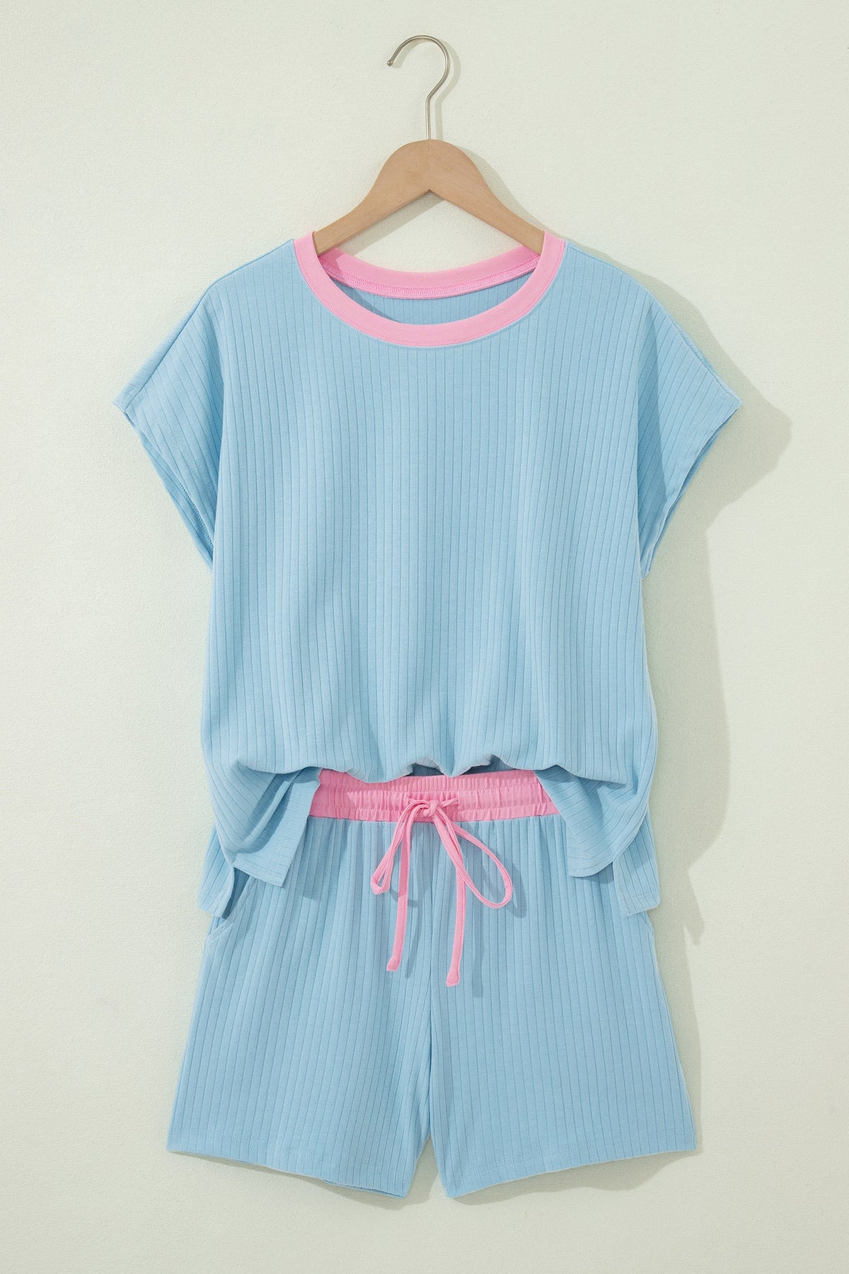 Colorblock Trim Ribbed Top & Shorts Set