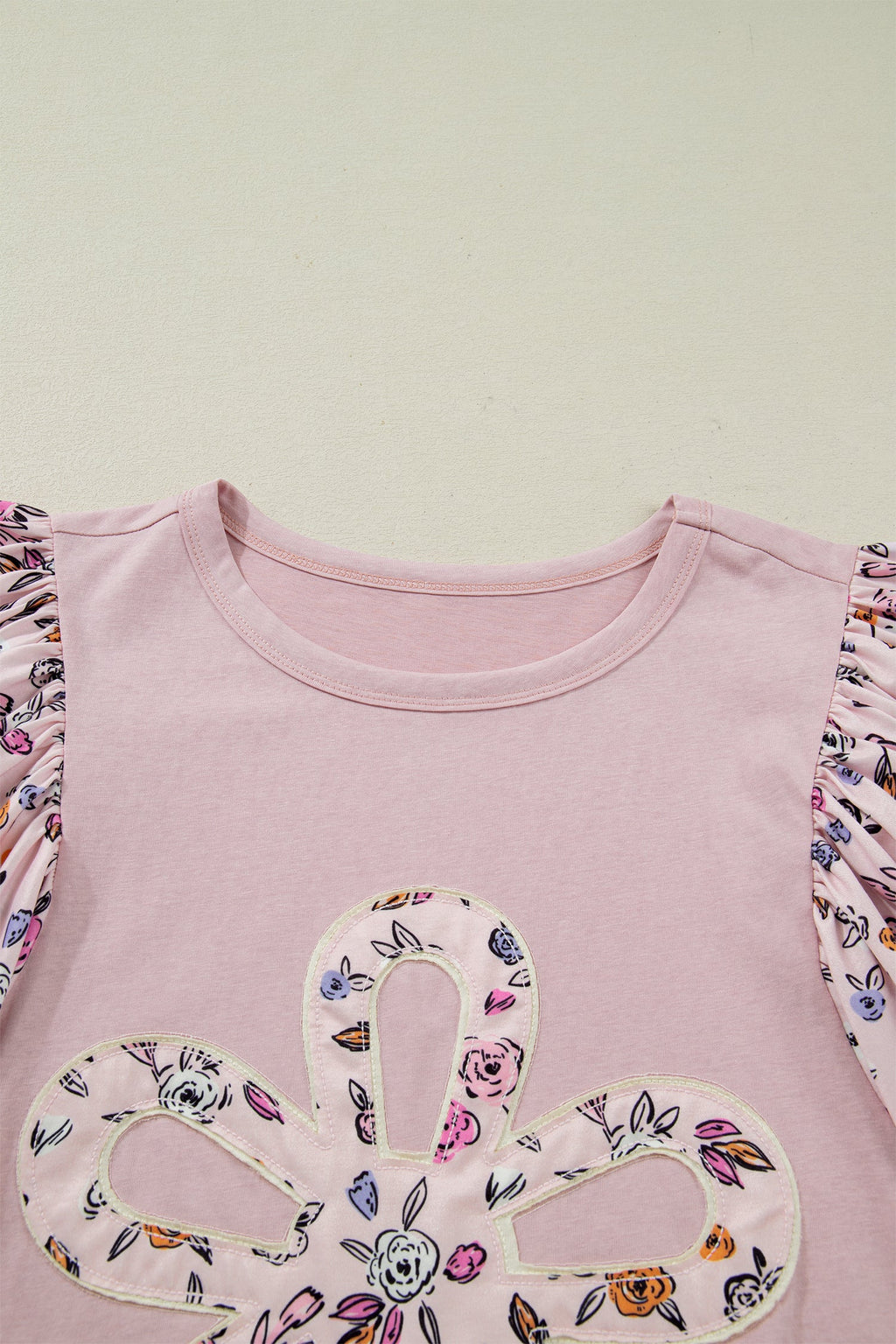 Floral Contrast Patchwork Flowy 3/4 Sleeve Blouse