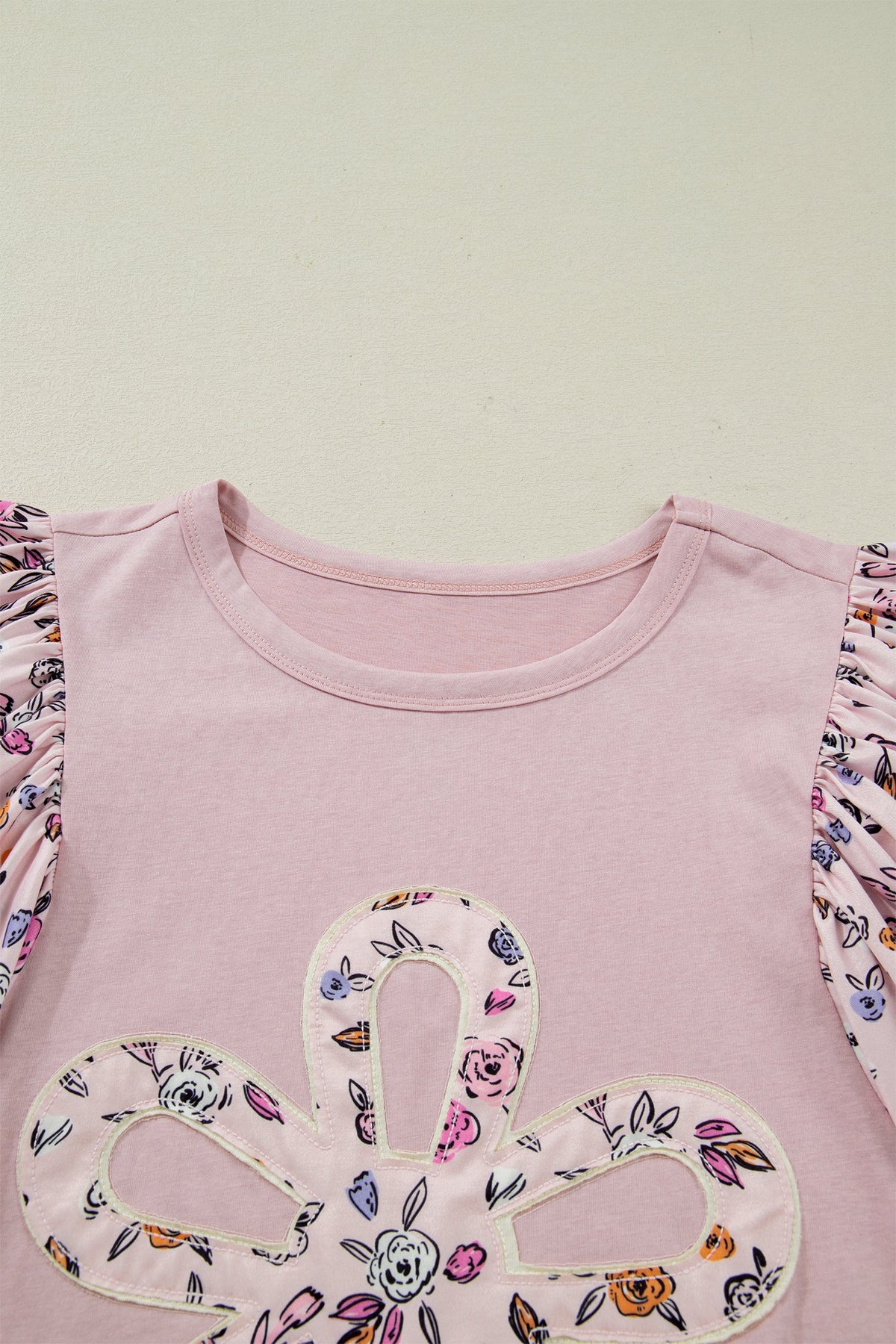 Floral Contrast Patchwork Flowy 3/4 Sleeve Blouse