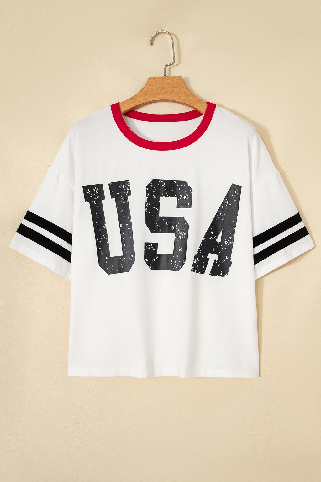 USA Varsity Stripe Trim Short Sleeve Tee