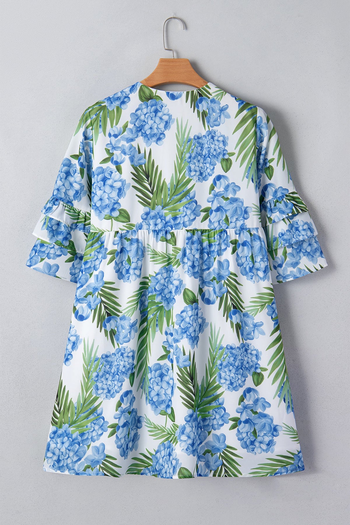 Floral Palm Ruffle Tiered Sleeve Mini Dress