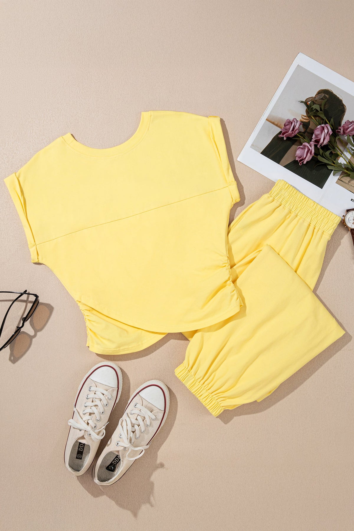 Solid Cropped Tank Top & Jogger Pants Set