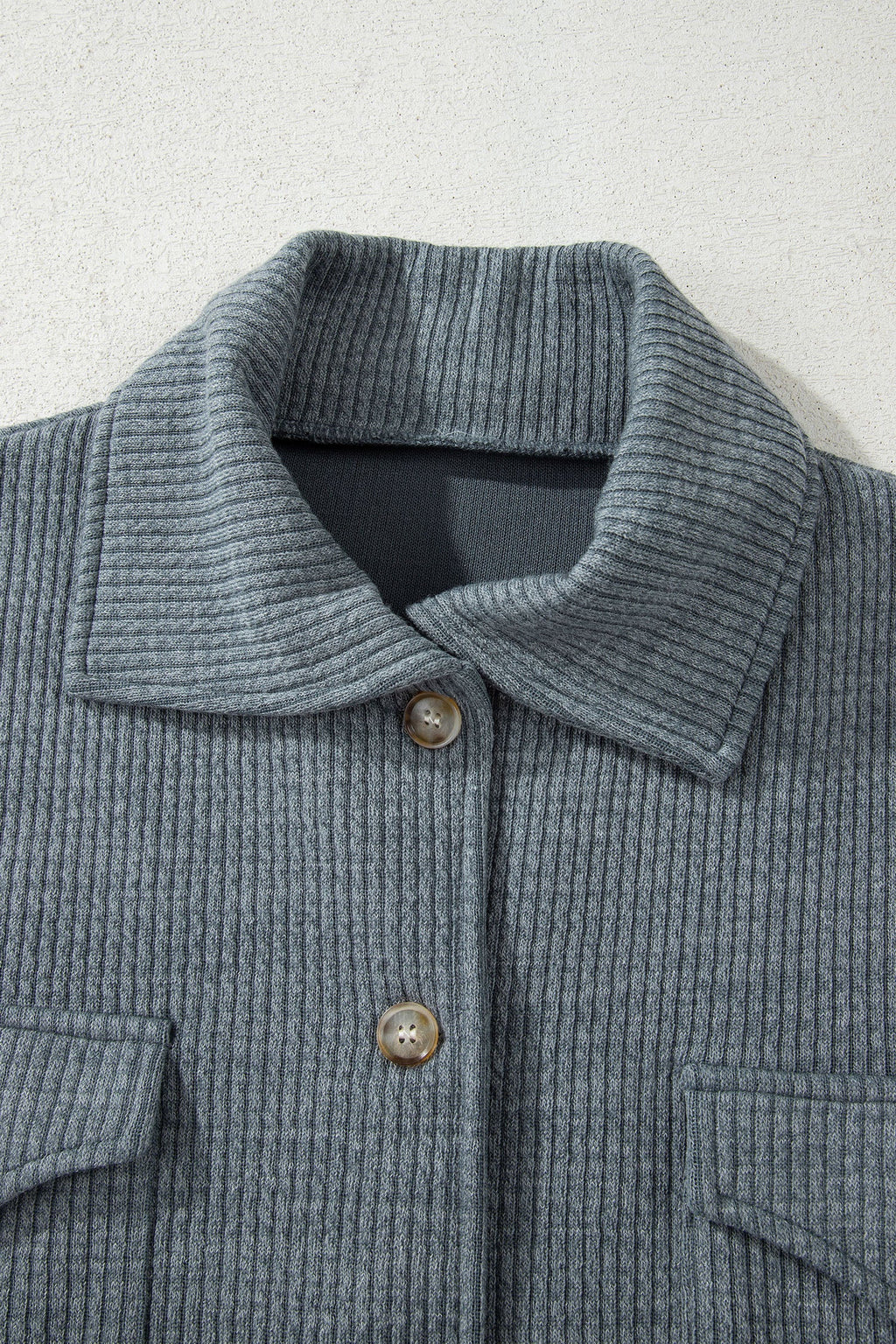 Ribbed Knit Flap Pocket Button-Up Shacket