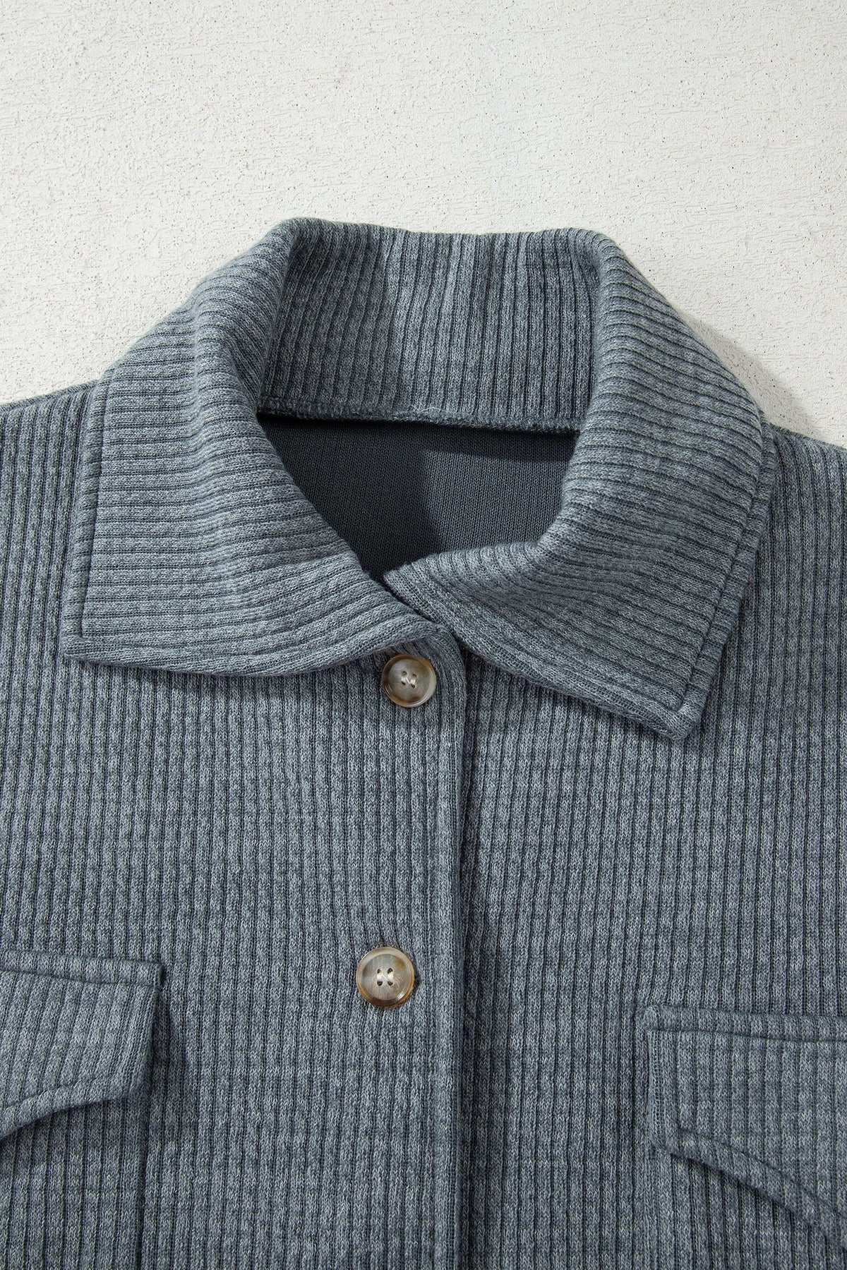 Ribbed Knit Flap Pocket Button-Up Shacket
