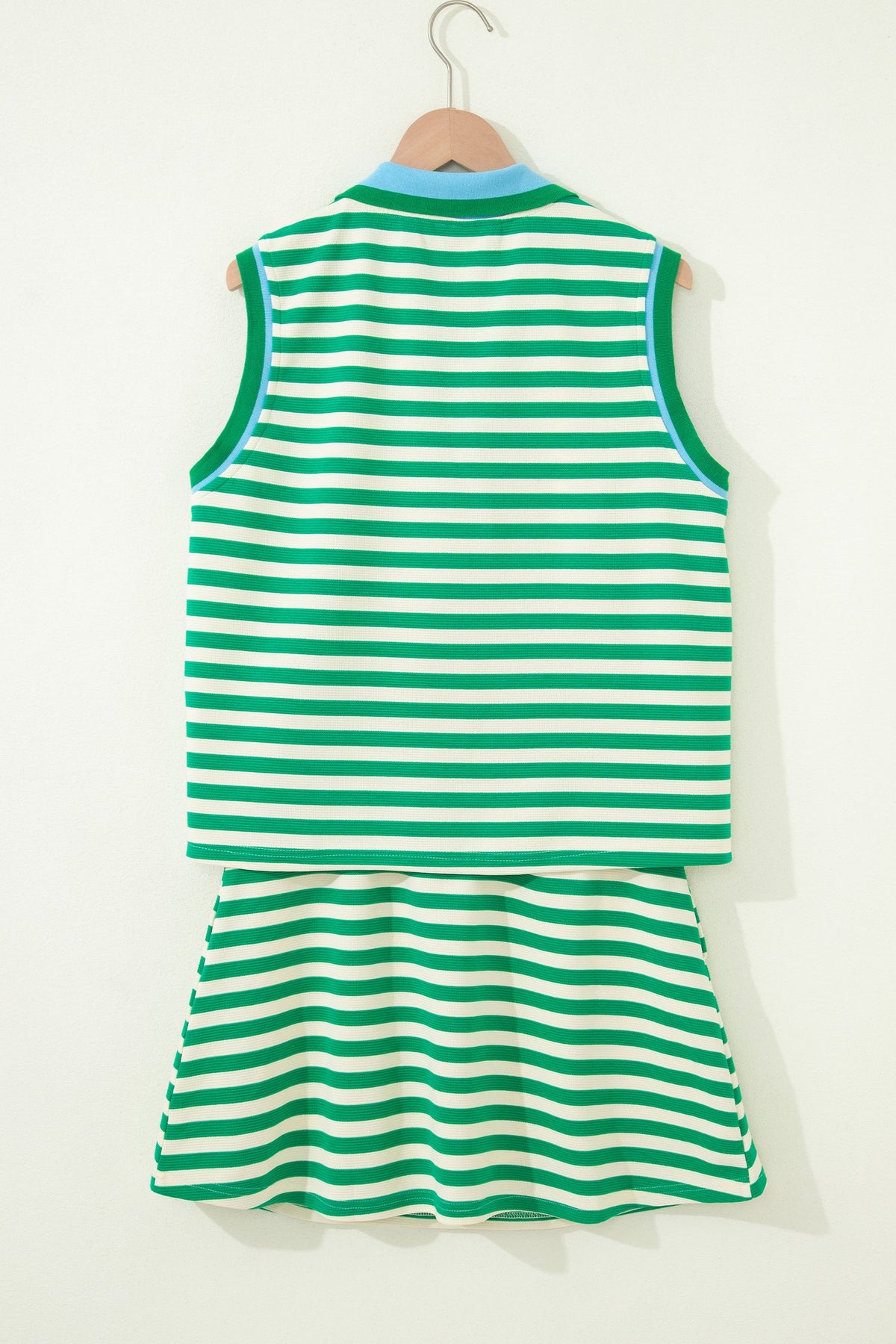 Stripe Textured Zip Collar Top & Skort Set