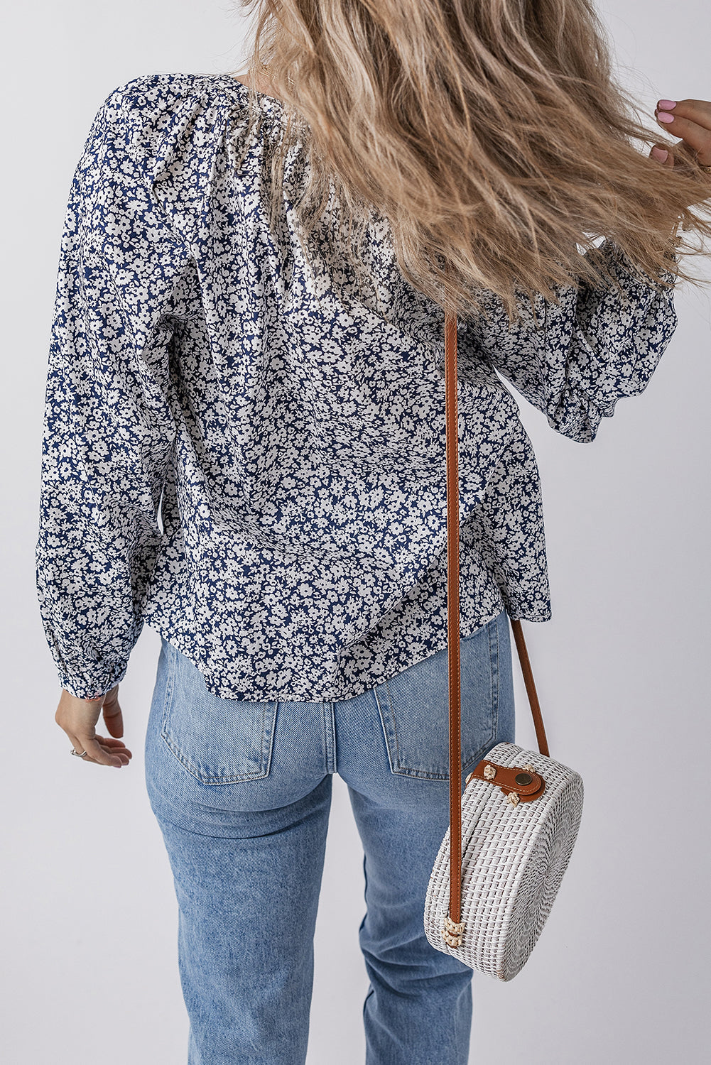 Floral V-Neck Puff Sleeve Blouse