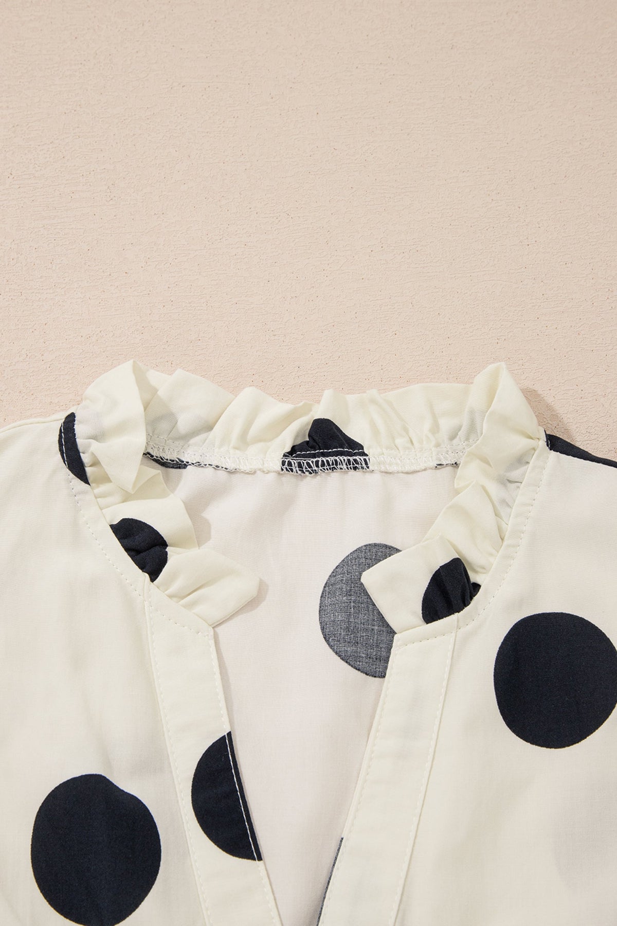 Polka Dot V-Neck Ruffle Short Sleeve Blouse