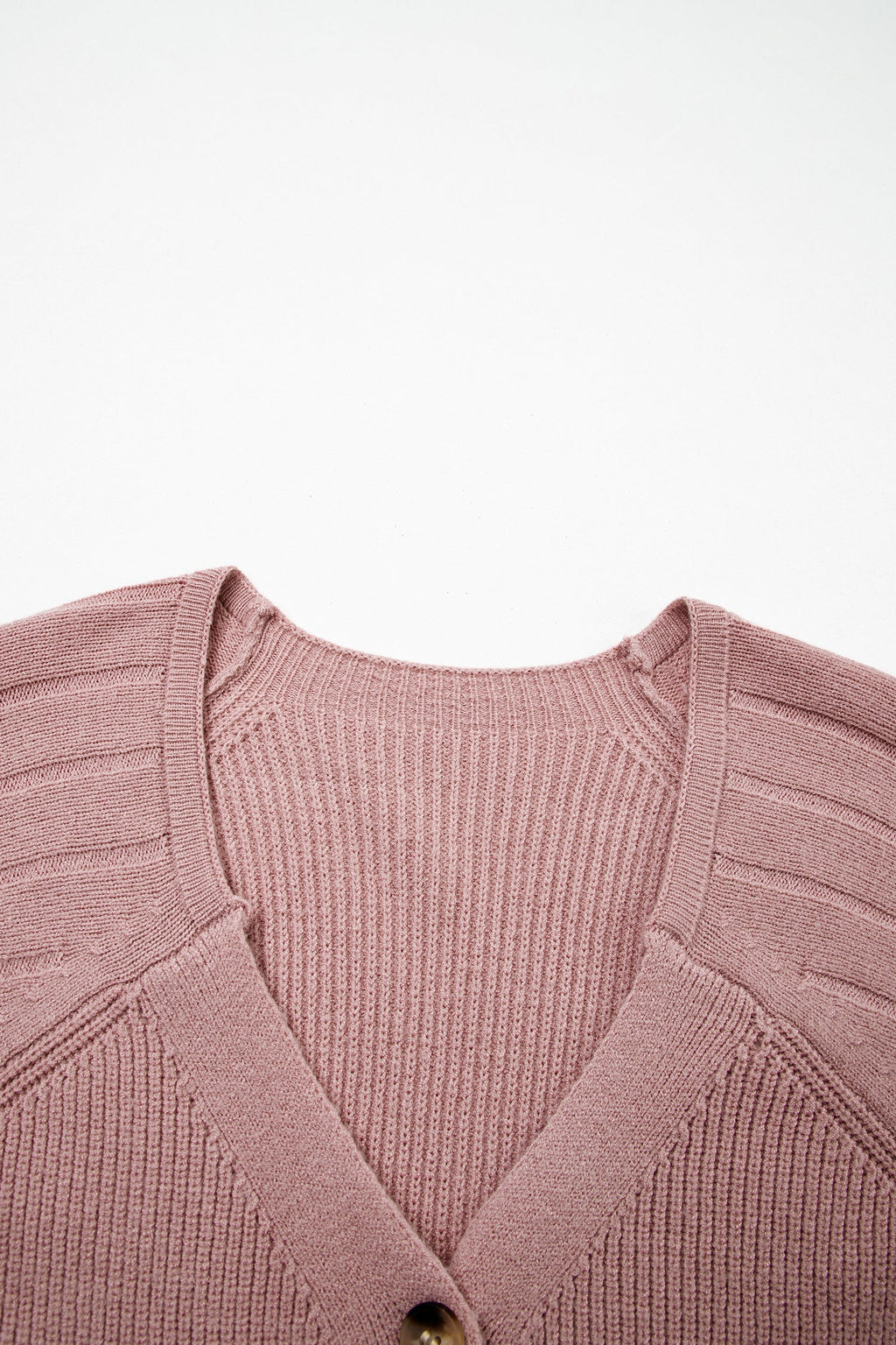 Solid Textured Knit Button Front V-Neck Cardigan