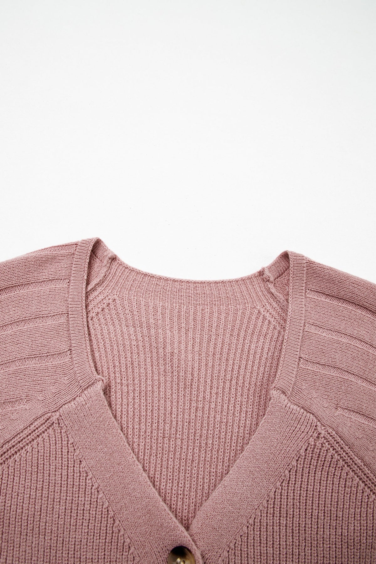 Solid Textured Knit Button Front V-Neck Cardigan