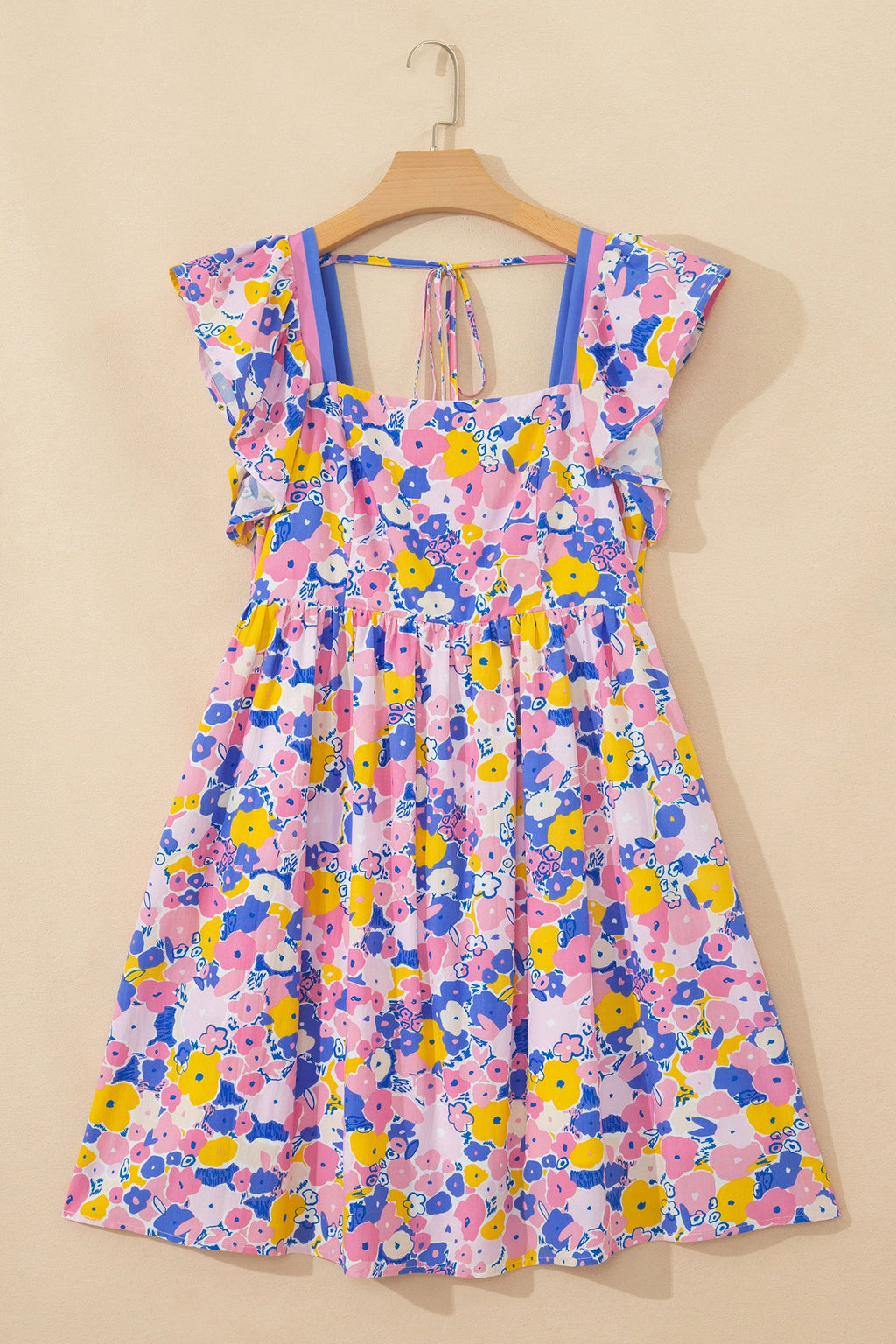 Floral Flutter Sleeve Square Neck Mini Dress