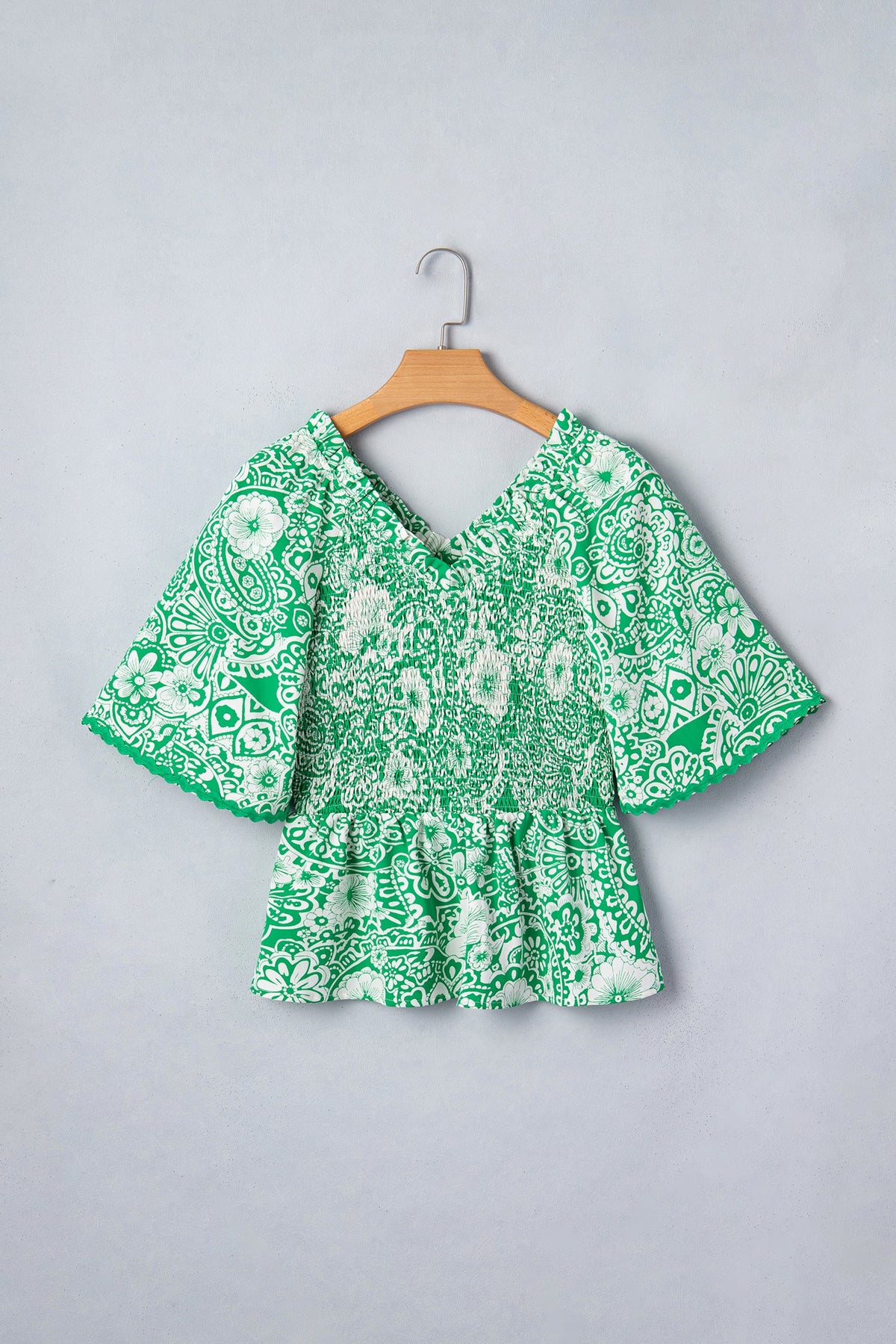 Floral Flirty Smocked V-Neck Blouse