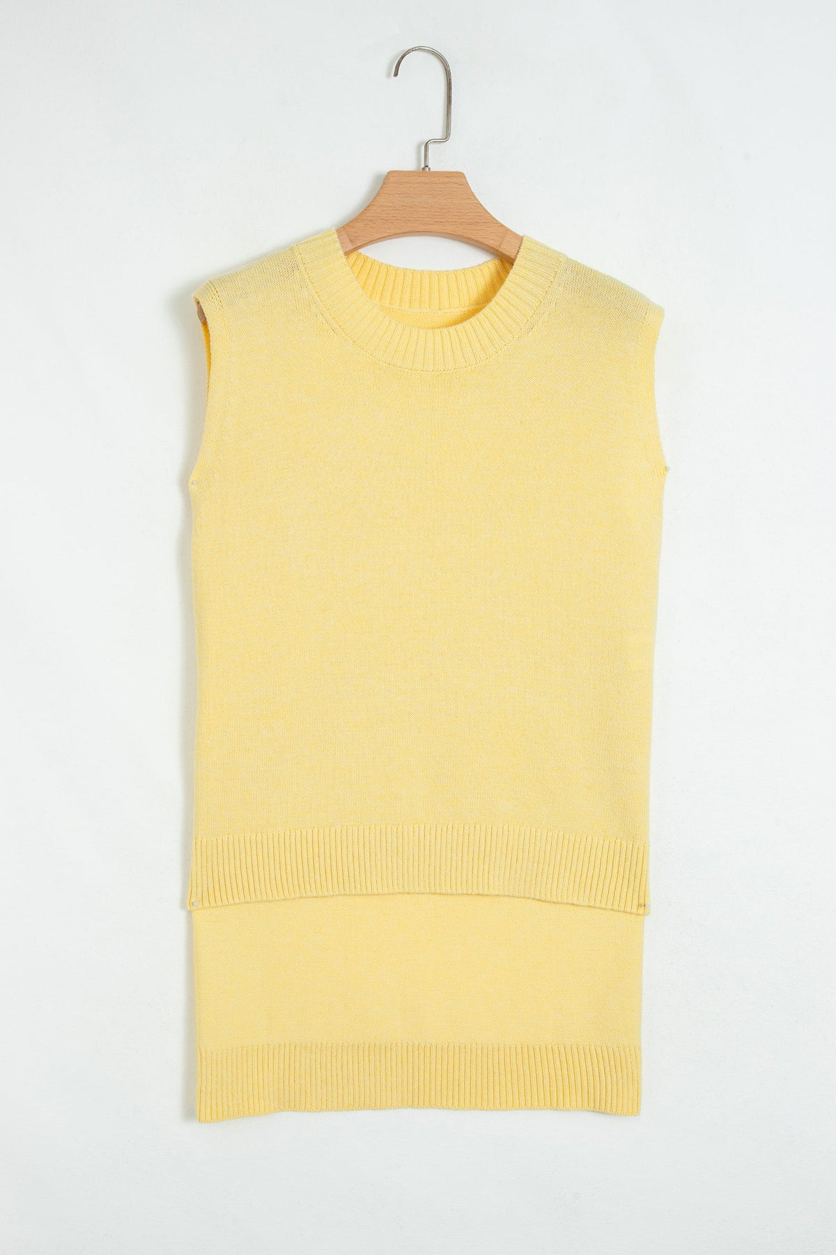 Solid Side Slit Sleeveless Sweater Top