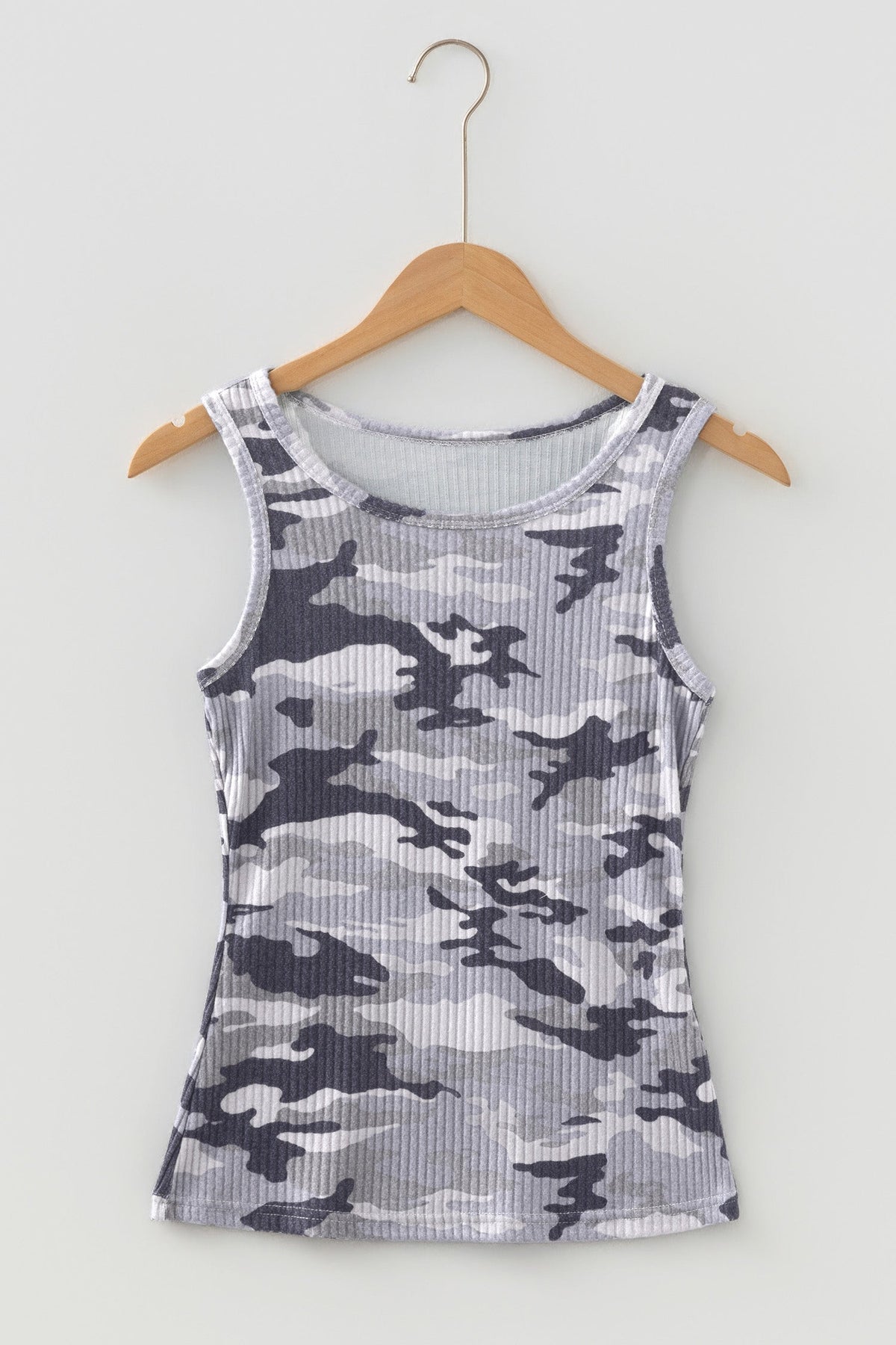 Camo Ribbed Knit Scoop Neck Tank Top