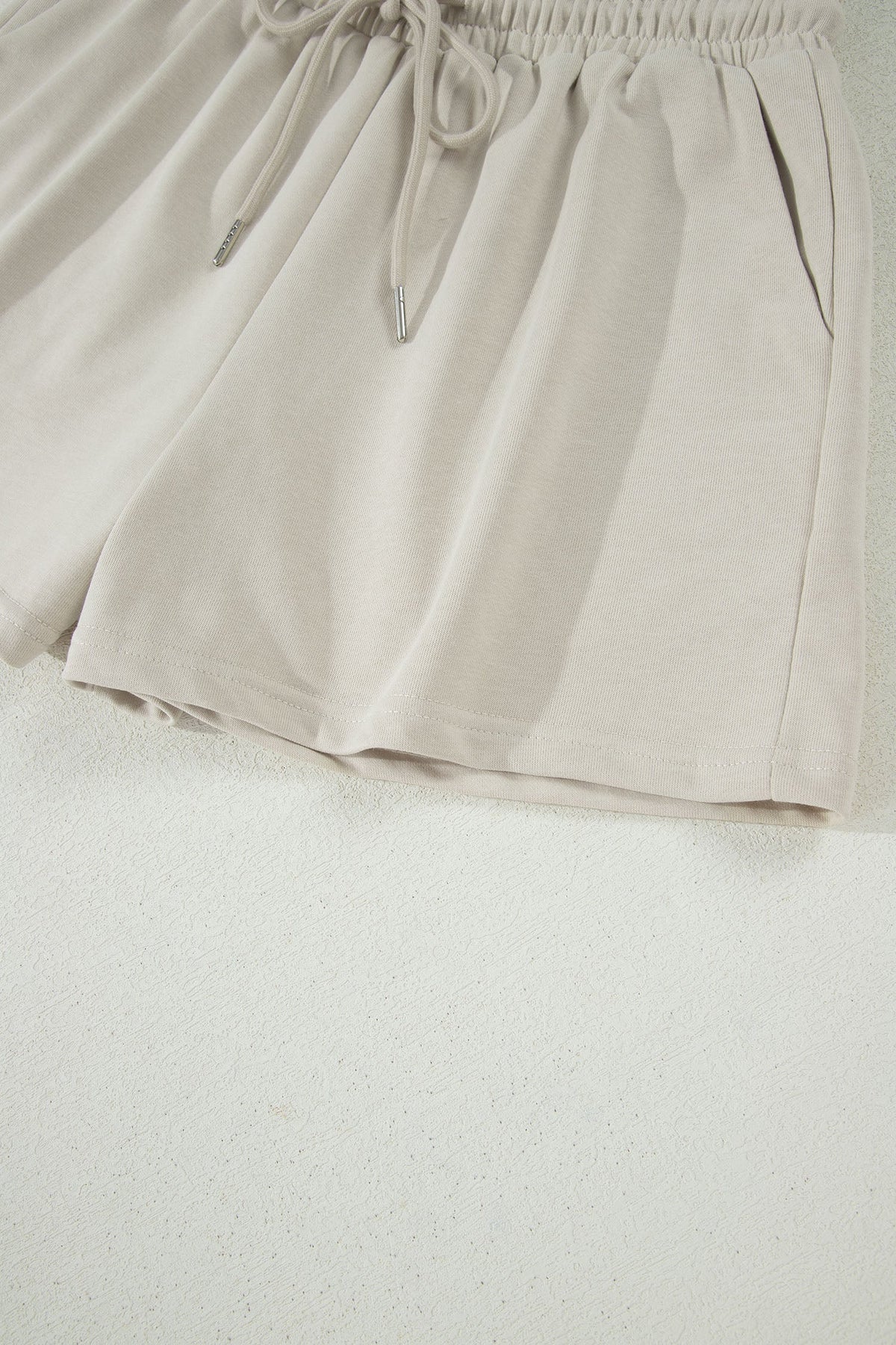 Solid Puff Sleeve Top & Drawstring Shorts Set