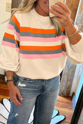 Stripe Puff Sleeve Pullover Sweatshirt