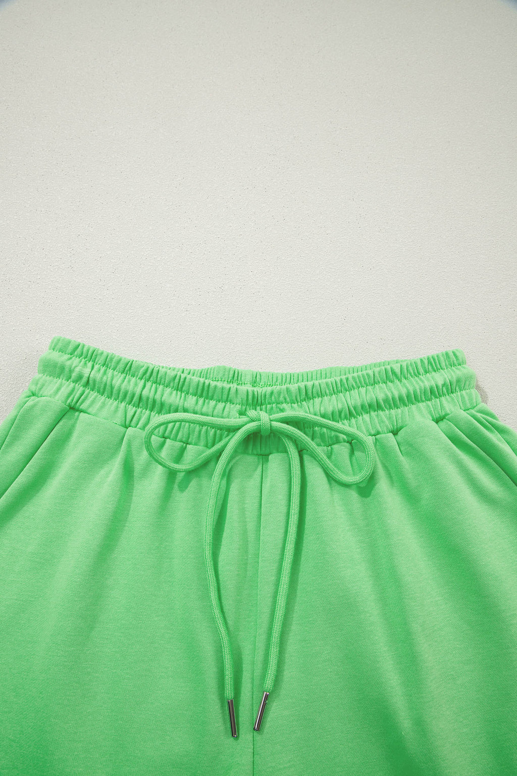 Solid Puffy Loose Top & Drawstring Shorts Set
