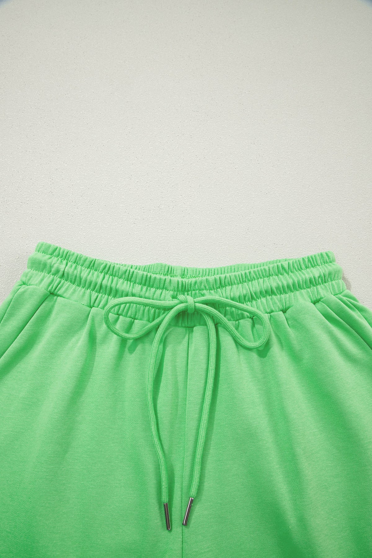 Solid Puffy Loose Top & Drawstring Shorts Set