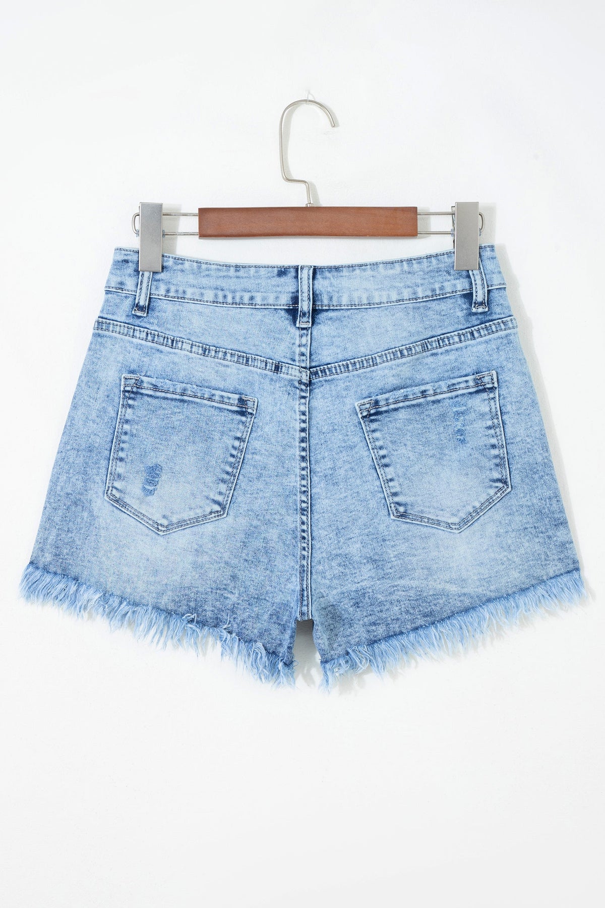 Distressed Denim Acid Wash High Waist Shorts
