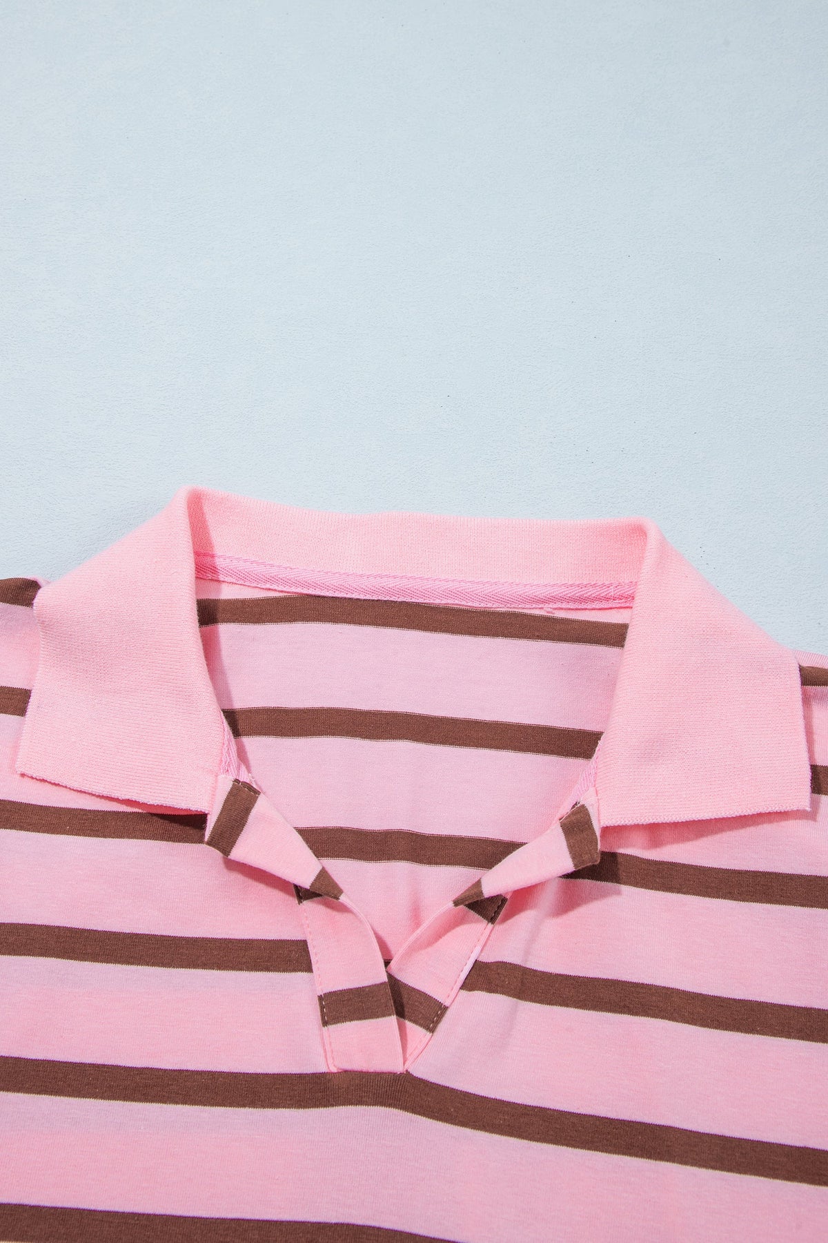 Stripe Collared V-Neck Long Sleeve Top