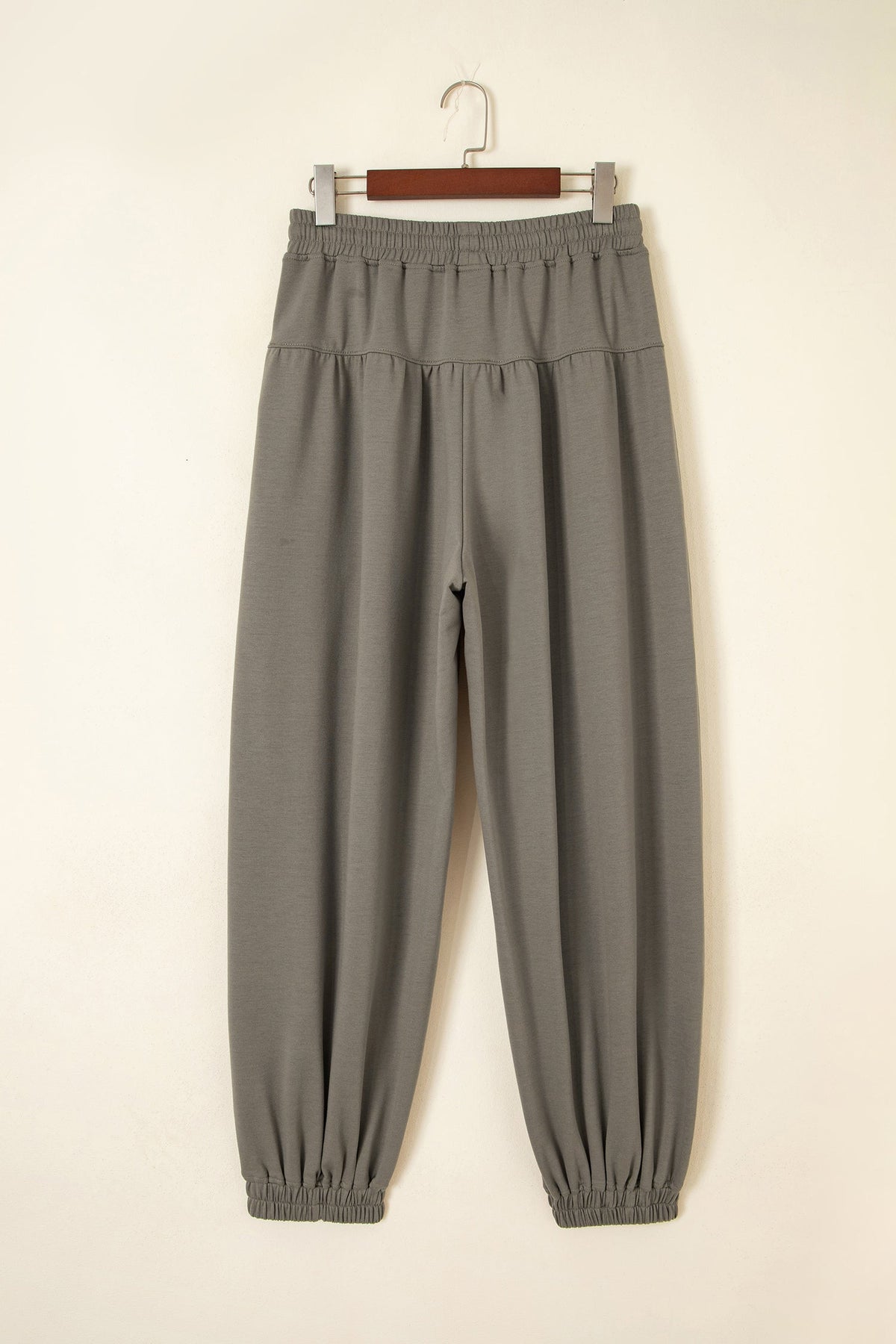 Solid Drawstring Elastic Waist Wide Leg Pants