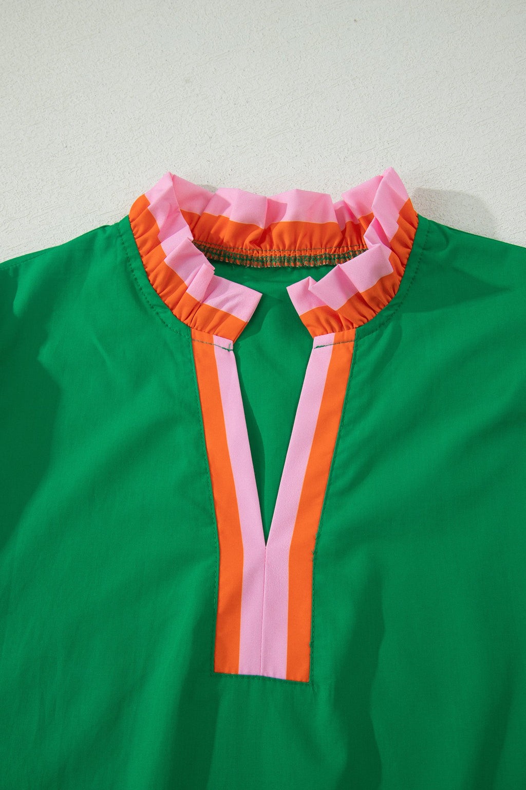 Stripe Frilled Collar Ruffle Short Sleeve Blouse